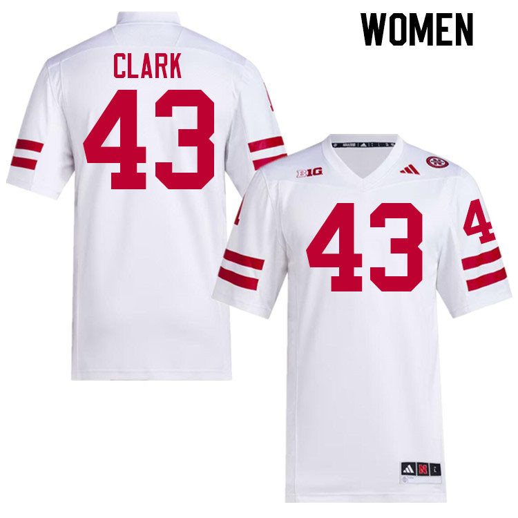 Women #43 Quinn Clark Nebraska Cornhuskers College Football Jerseys Stitched Sale-White